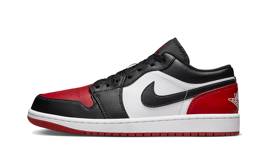 Tenisky Air Jordan 1 nízke čierno-červeno-biele, pohľad z boku