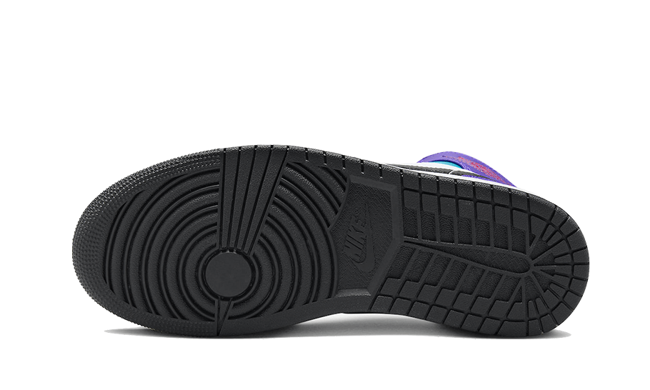 Tenisky Air Jordan 1 Mid čierno-bielo-fialovo-modré, pohľad na podrážku
