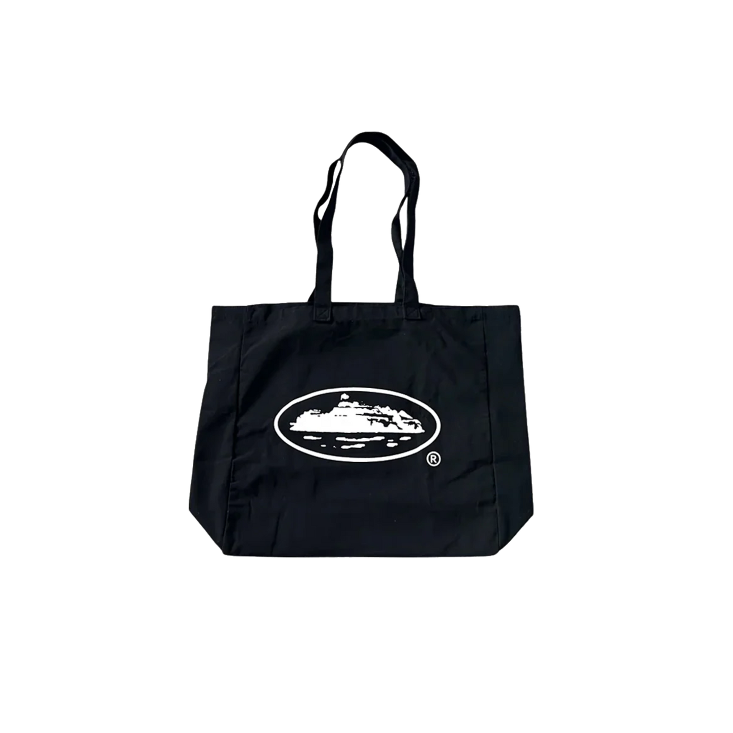 Corteiz Alcatraz Tote Bag čierna s white Alcatraz oval logom