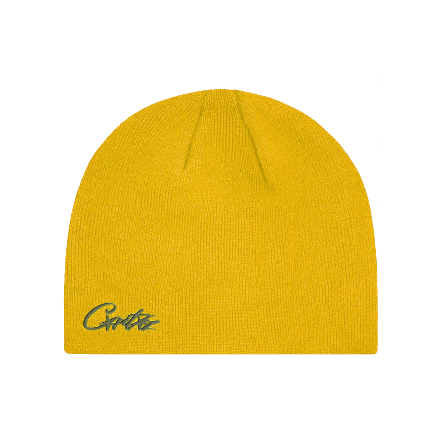 Corteiz Micro Allstarz Beanie vibrant yellow s micro vyšívaným logom, fitted dizajn