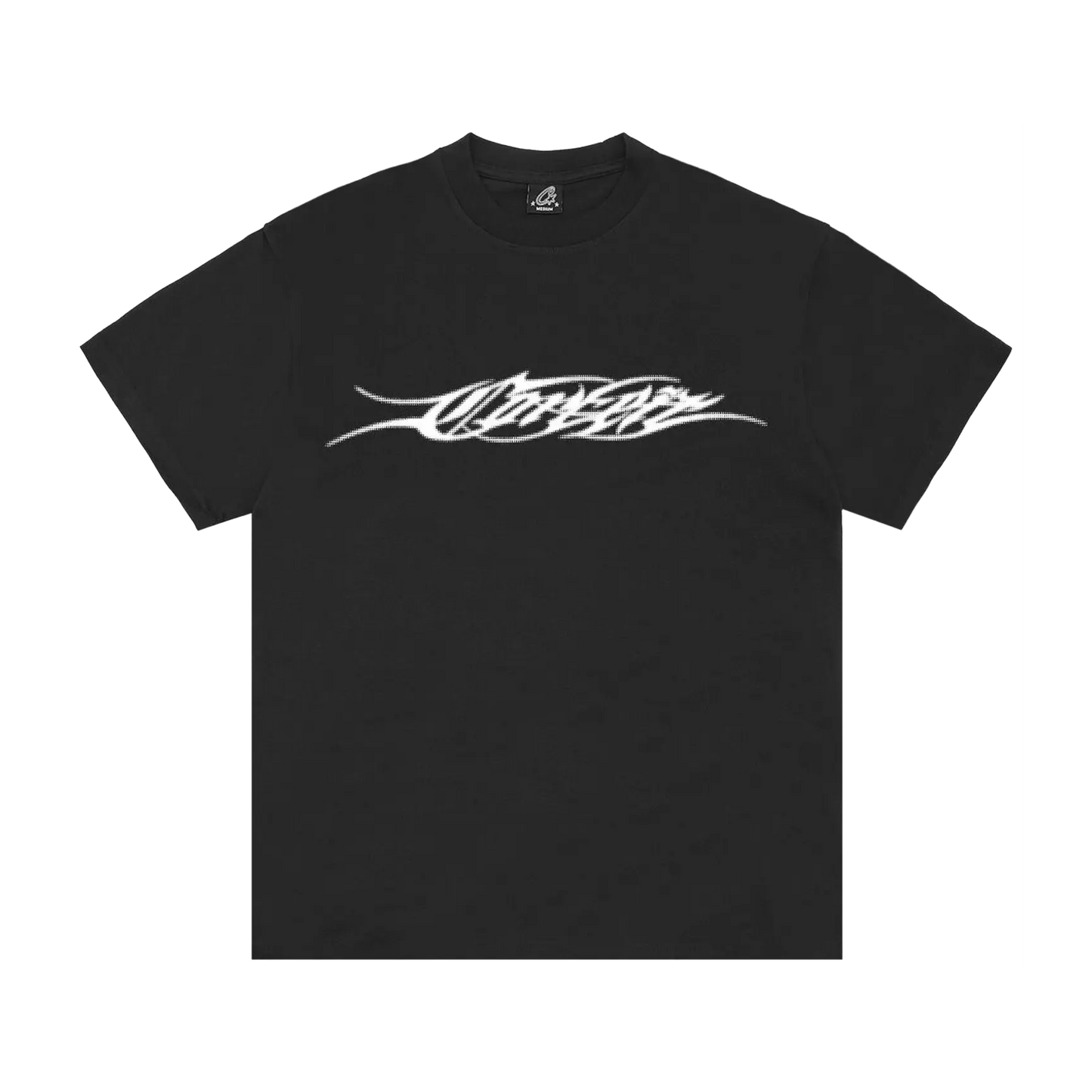 Corteiz Tribal Tee čierne s white tribal script CRTZ logom, pohľad spredu