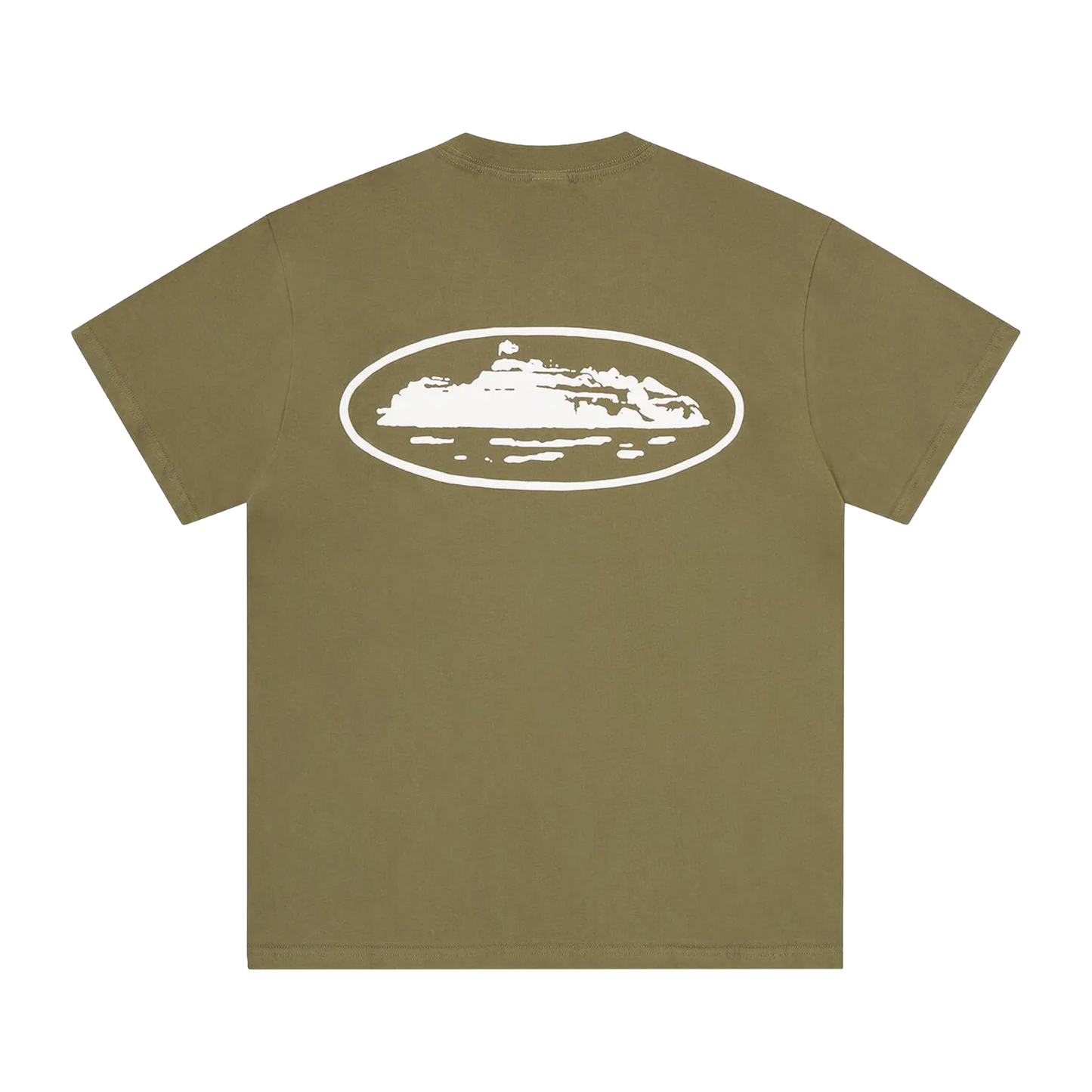 Corteiz Island Puff Print Tee olivové, zadný pohľad na solid farbu