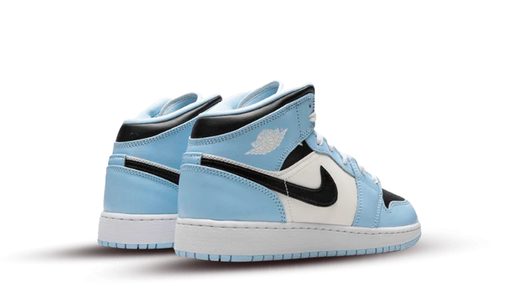 Tenisky Air Jordan 1 Mid modro-bielo-čierne, pohľad zo zadu
