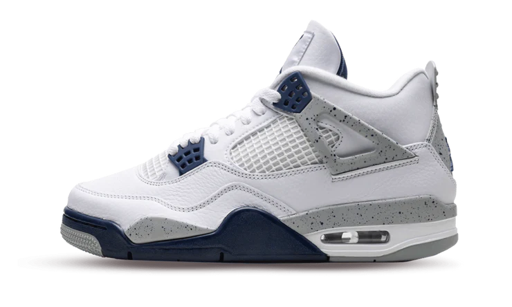 Tenisky Air Jordan 4 bielo-sivo-modré, pohľad z boku