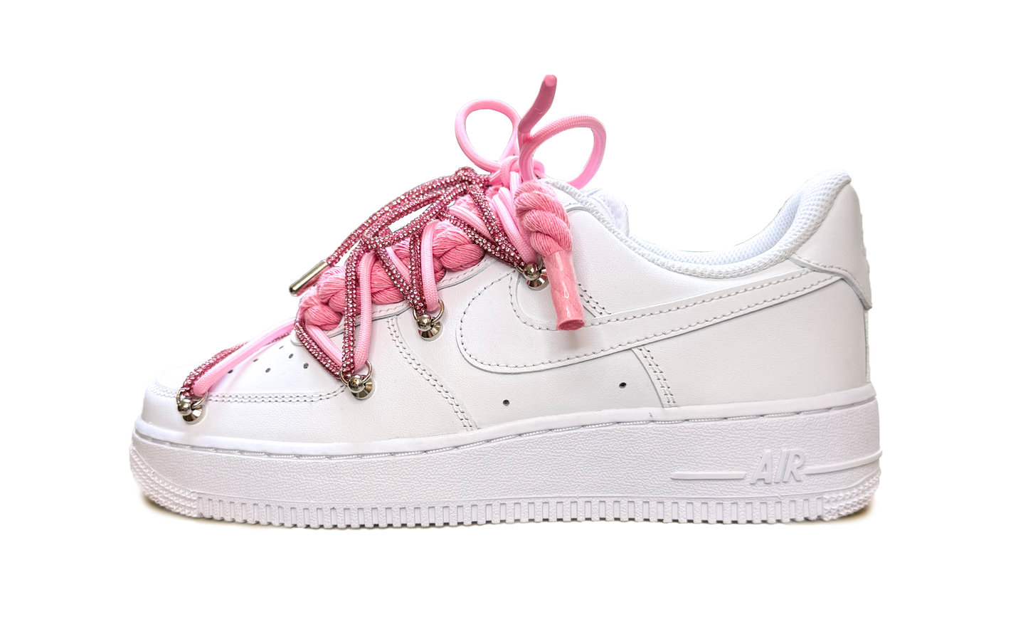Nike Air Force 1 Low White Double Rope Laces Glitter Pink
