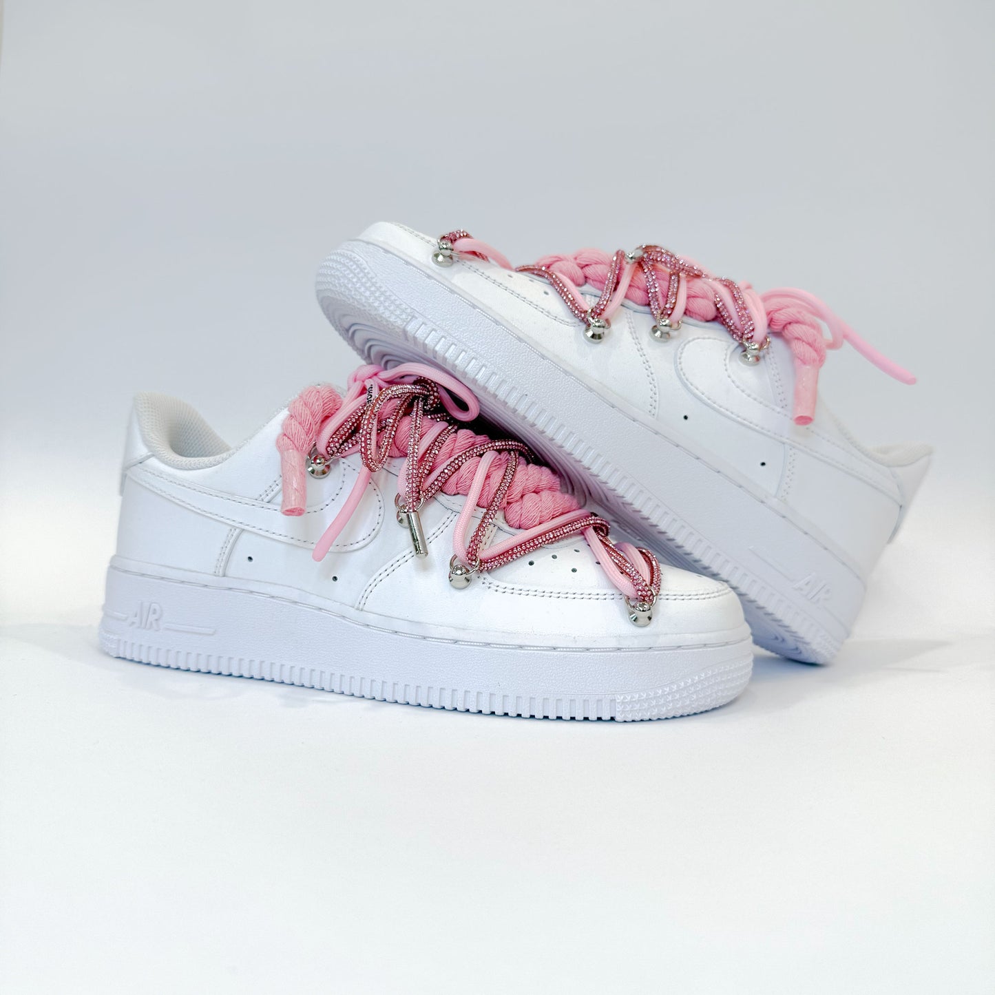 Nike Air Force 1 Low White Double Rope Laces Glitter Pink