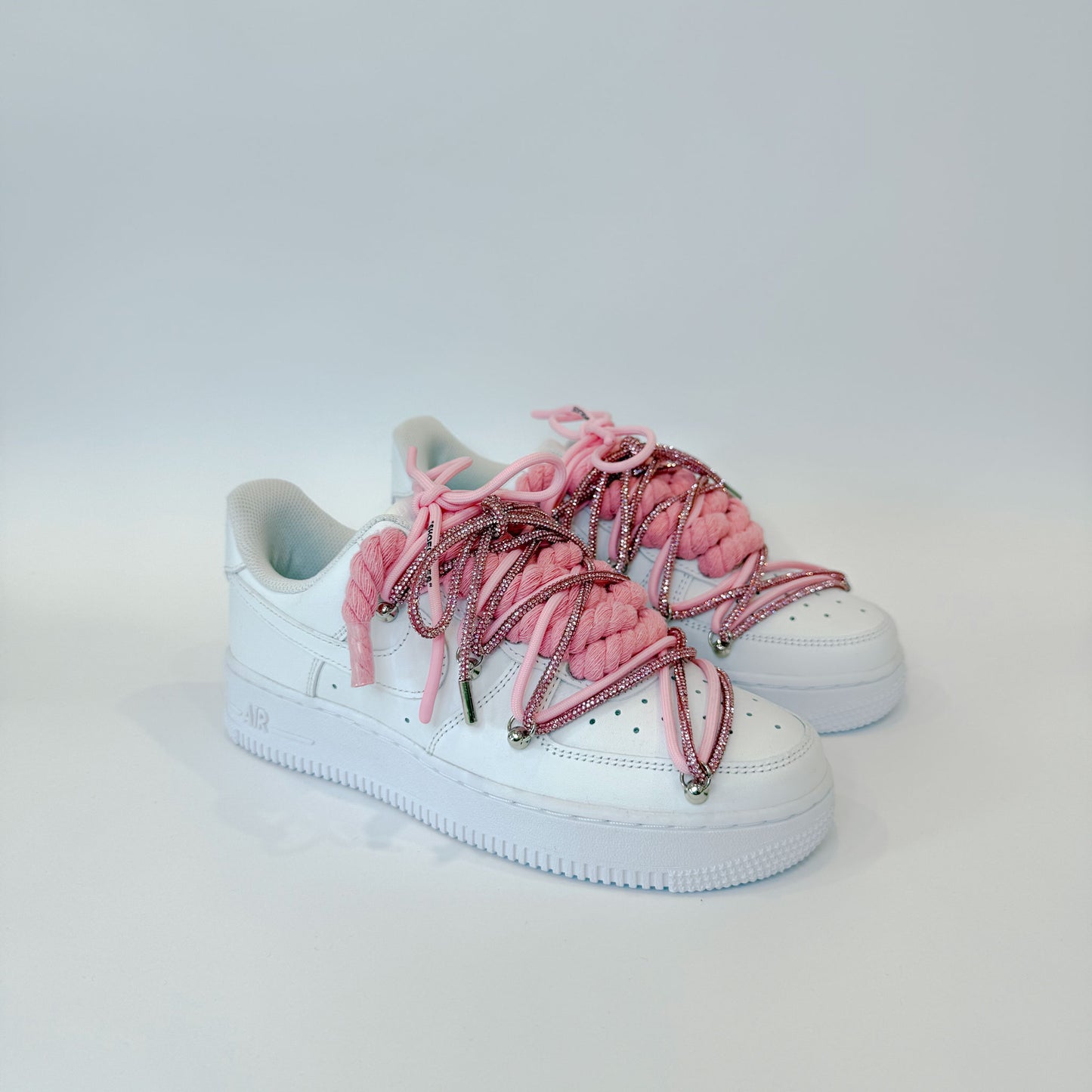 Nike Air Force 1 Low White Double Rope Laces Glitter Pink