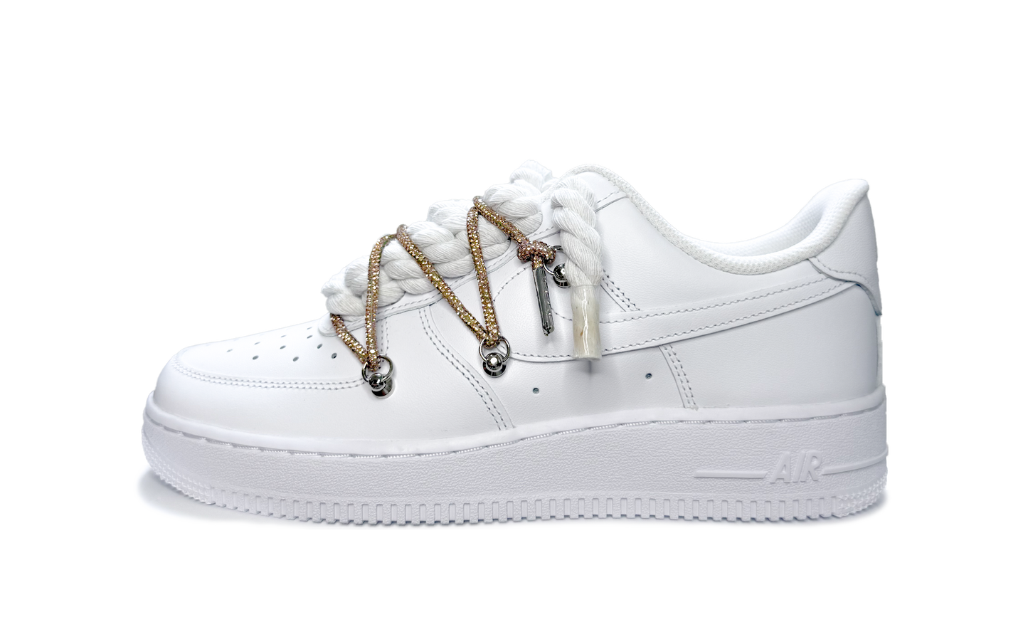 Nike Air Force 1 Low White Double Rope Laces White Gold