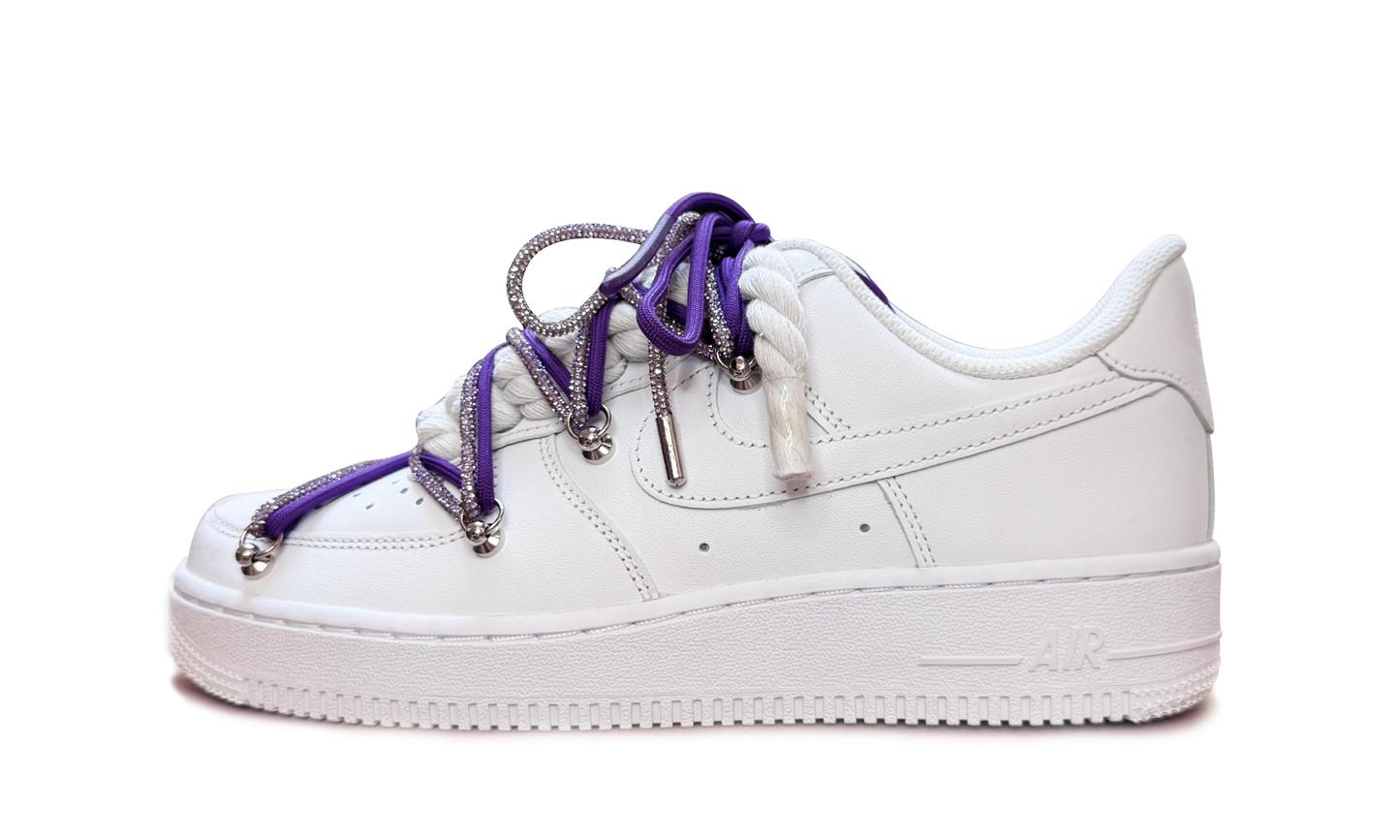 Nike Air Force 1 Low White Double Rope Laces Glitter Purple