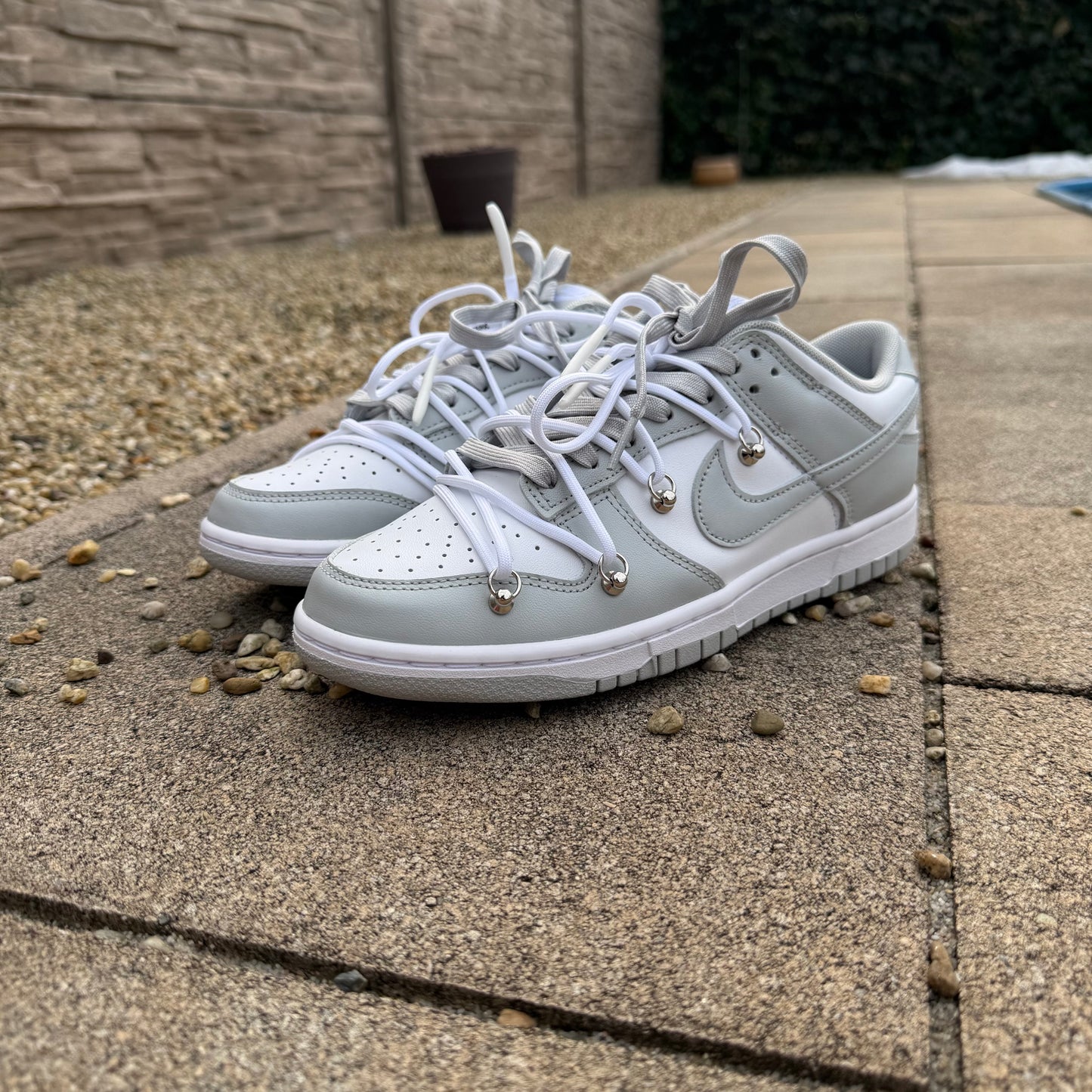 Nike Dunk Low Grey Fog - Biele Over Laced Šnúrky