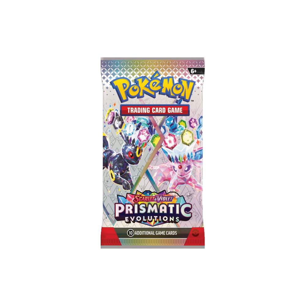 Pokémon TCG Scarlet & Violet Prismatic Evolutions Booster Pack, oficiálny zapečatený balíček s prismatickým dizajnom