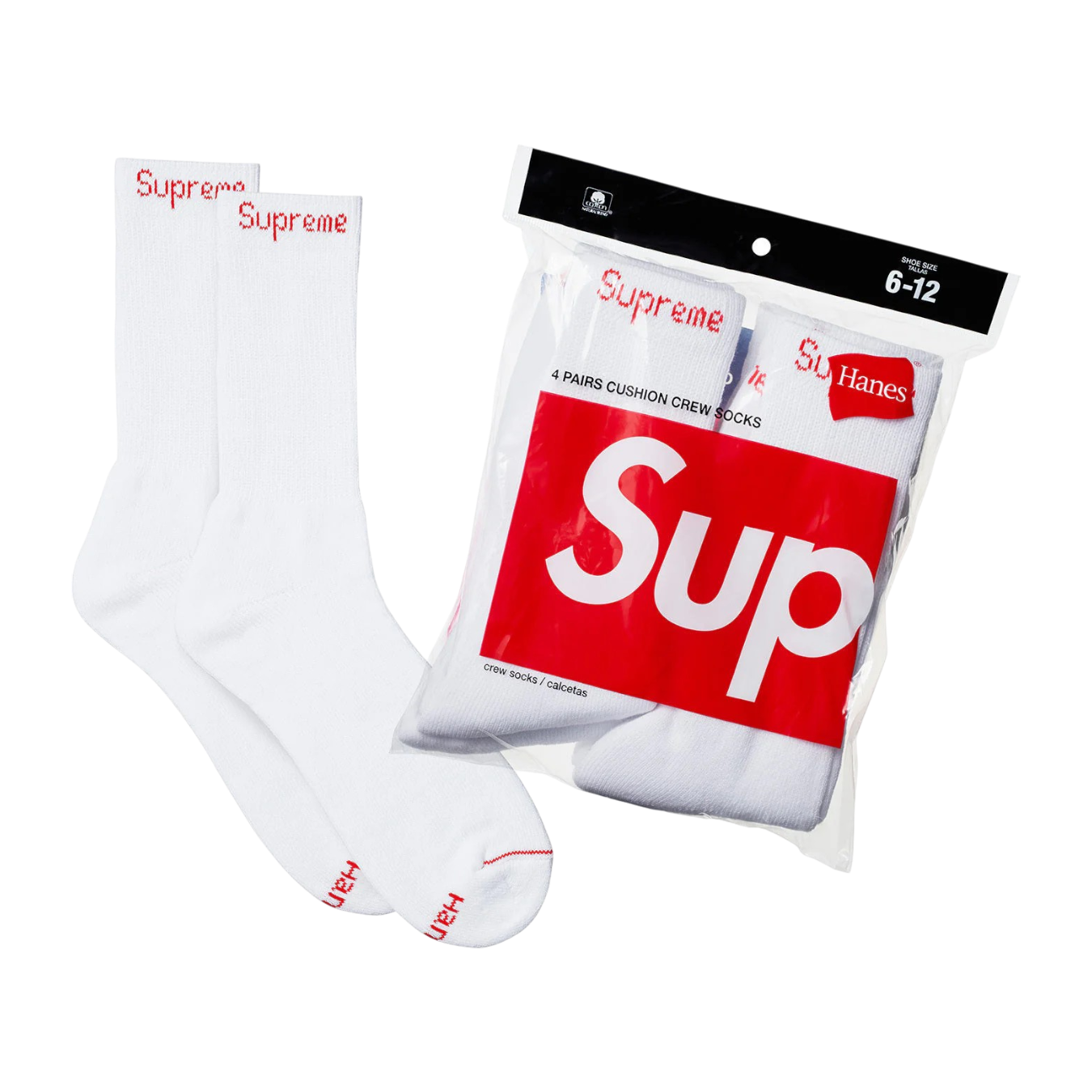 Supreme Hanes Crew Ponožky Biele