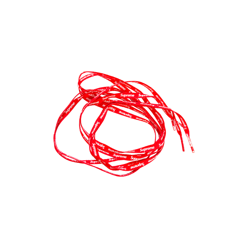 Supreme šnúrky červené s logom rozložené