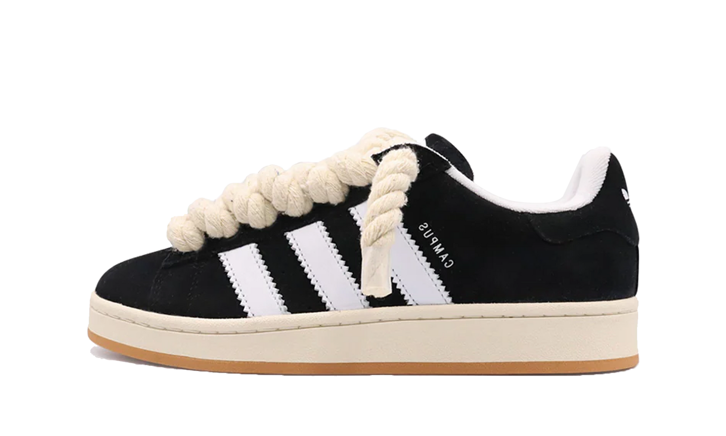 Tenisky Adidas Campus čierne s béžovými rope šnúrami, pohľad z boku