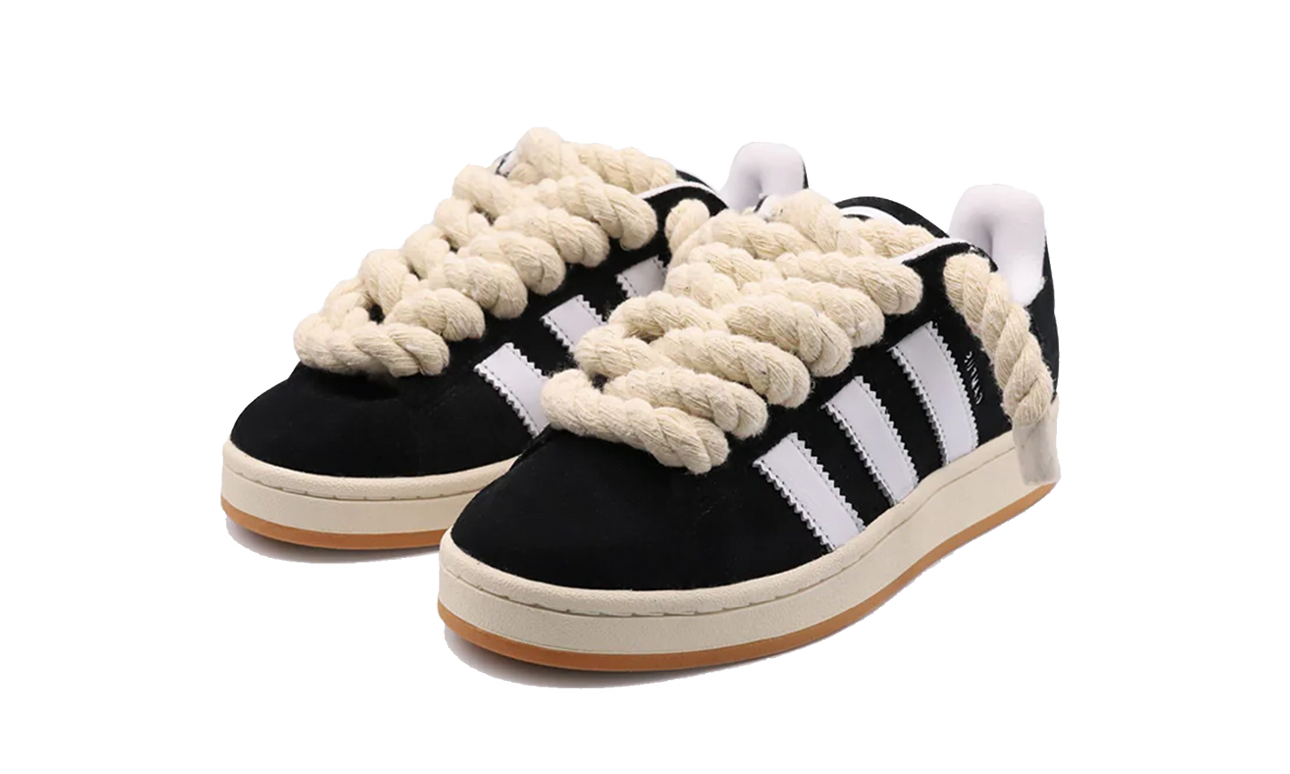 Tenisky Adidas Campus čierne s béžovými rope šnúrami, pohľad z uhla