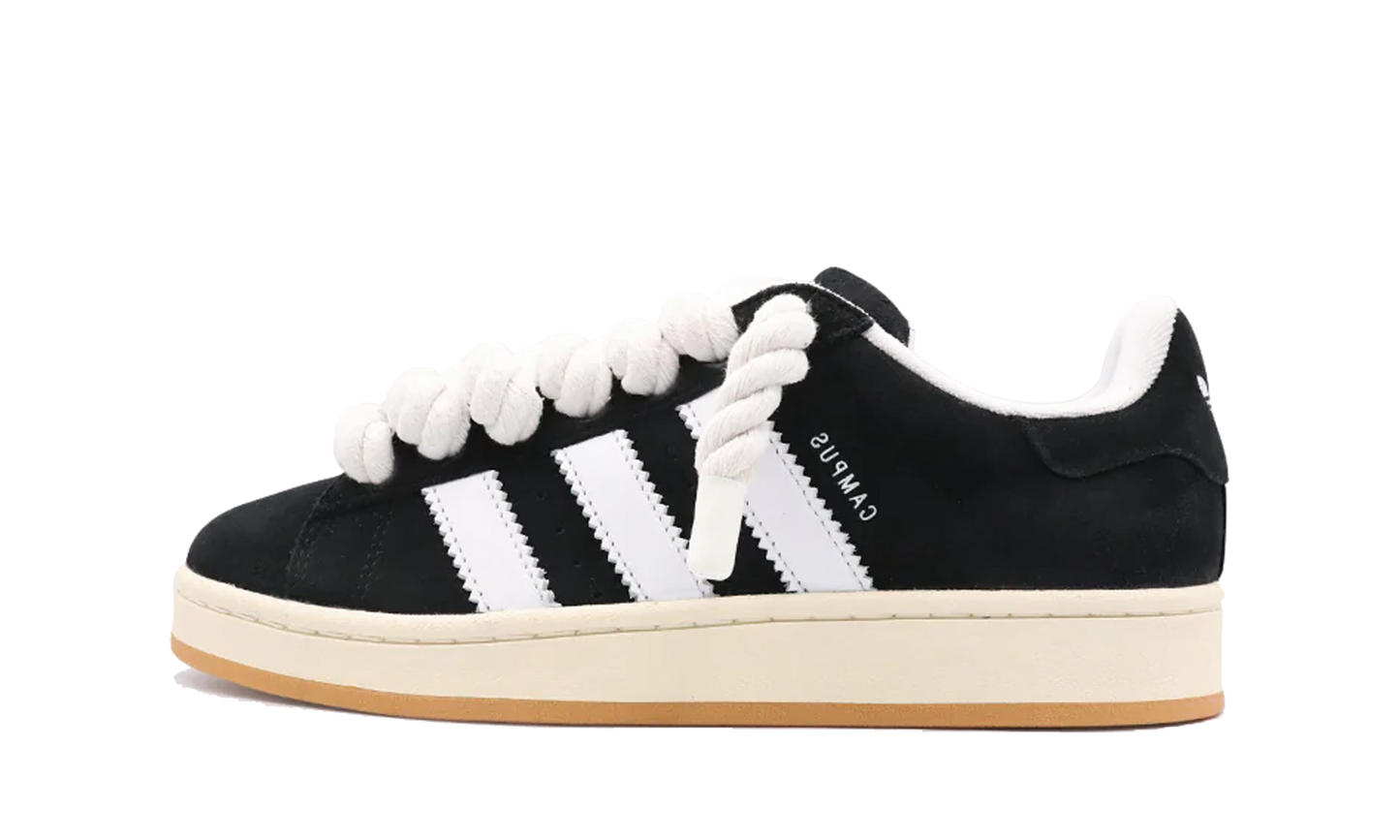 Tenisky Adidas Campus čierne s bielymi rope šnúrami, pohľad z boku