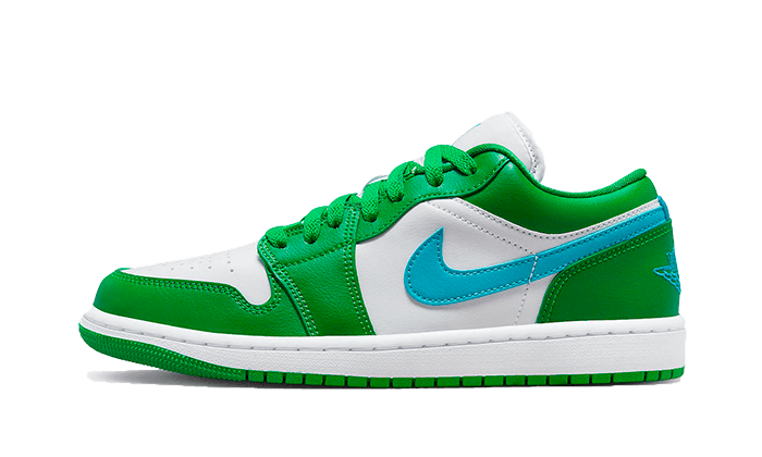 Tenisky Air Jordan 1 nízke zeleno-bielo-modré, pohľad z boku