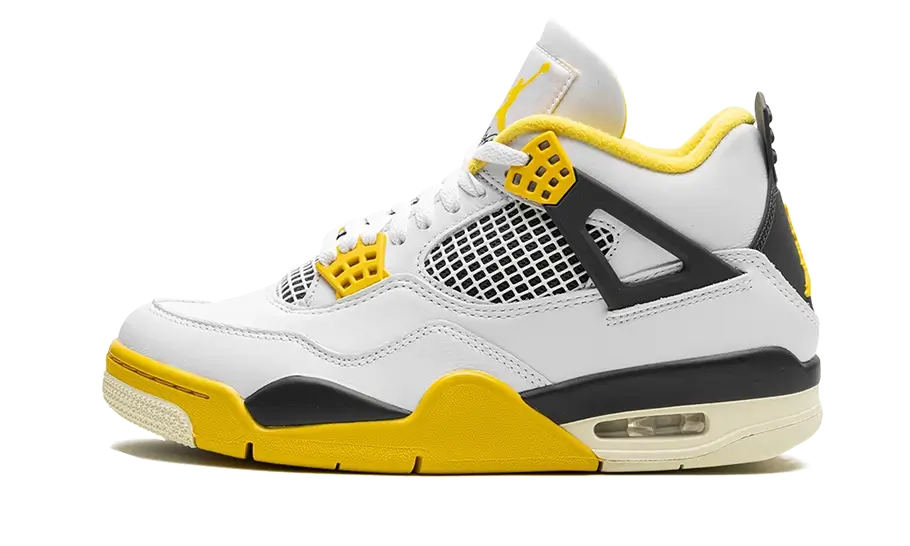 Tenisky Air Jordan 4 bielo-čierno-žlté, pohľad z boku
