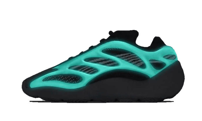 Tenisky Yeezy 700 čierne, pohľad z boku so svietením