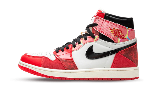 Tenisky Air Jordan 1 vysoké Spider-man červeno-bielo-čierne, pohľad z boku