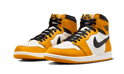 Tenisky Air Jordan 1 vysoké žlto-bielo-čierne, pohľad z uhla