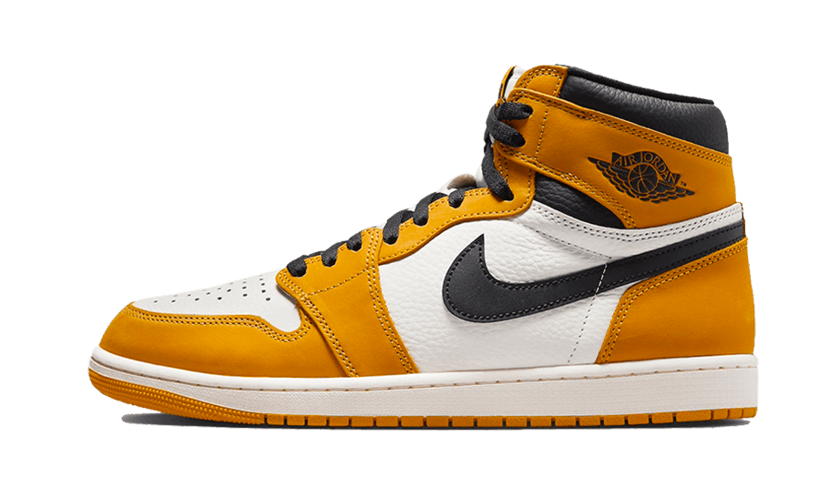 Tenisky Air Jordan 1 vysoké žlto-bielo-čierne, pohľad z boku