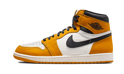 Tenisky Air Jordan 1 vysoké žlto-bielo-čierne, pohľad z boku