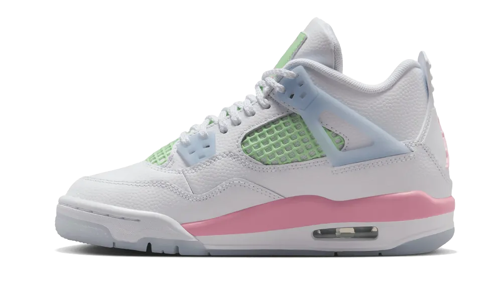 Air Jordan 4 Valentines Day 2026 IB7068-100 - bočný pohľad na bielo-ružovo-zelené sneakers s mesh panelmi
