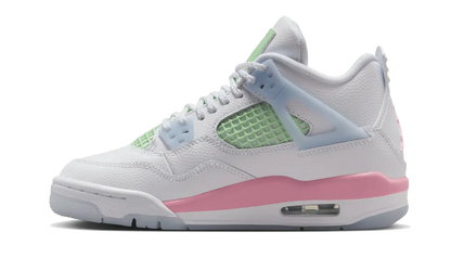Air Jordan 4 Valentines Day 2026 IB7068-100 - bočný pohľad na bielo-ružovo-zelené sneakers s mesh panelmi
