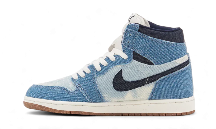 Tenisky Air Jordan 1 vysoké modro-biele z riflového materiálu, pohľad z boku