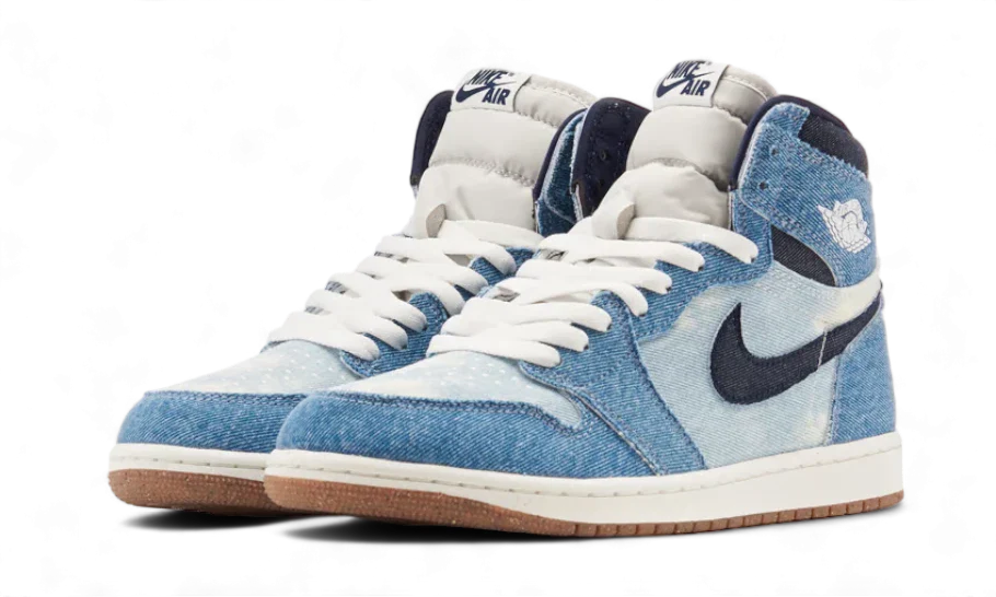 Tenisky Air Jordan 1 vysoké modro-biele z riflového materiálu, pohľad z predu