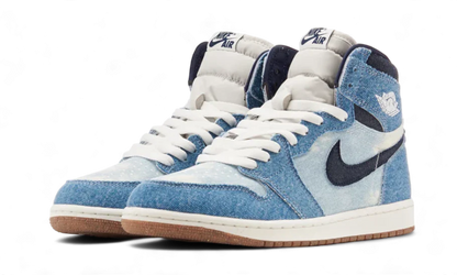 Tenisky Air Jordan 1 vysoké modro-biele z riflového materiálu, pohľad z predu