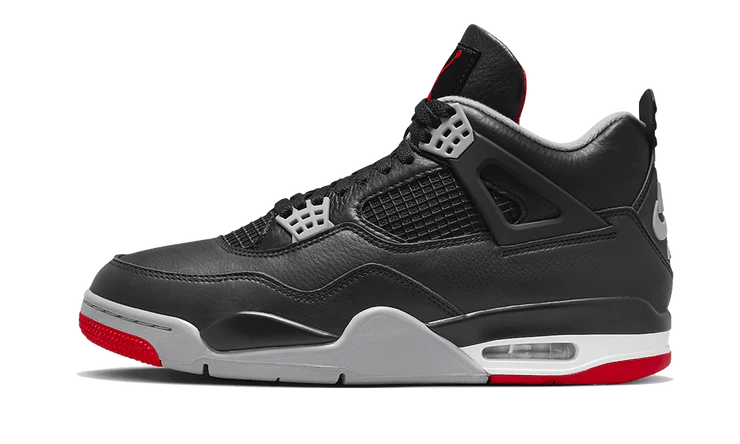 Tenisky Air Jordan 4 čierno-sivo-červené, pohľad z boku