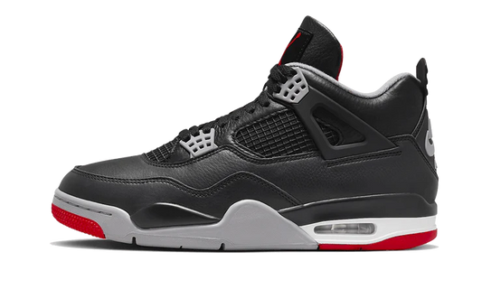 Tenisky Air Jordan 4 čierno-sivo-červené, pohľad z boku