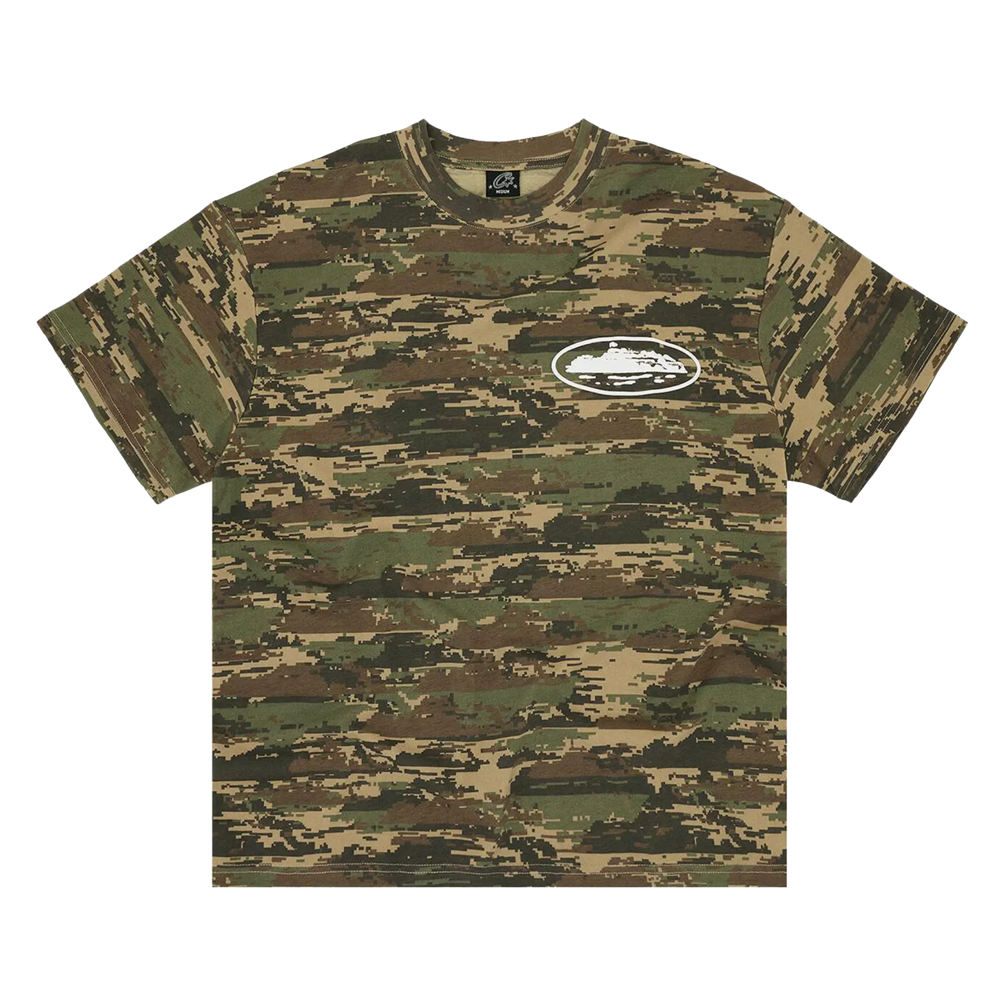Corteiz Island Puff Print Tee digi camo s puff print logom na hrudi, pohľad spredu