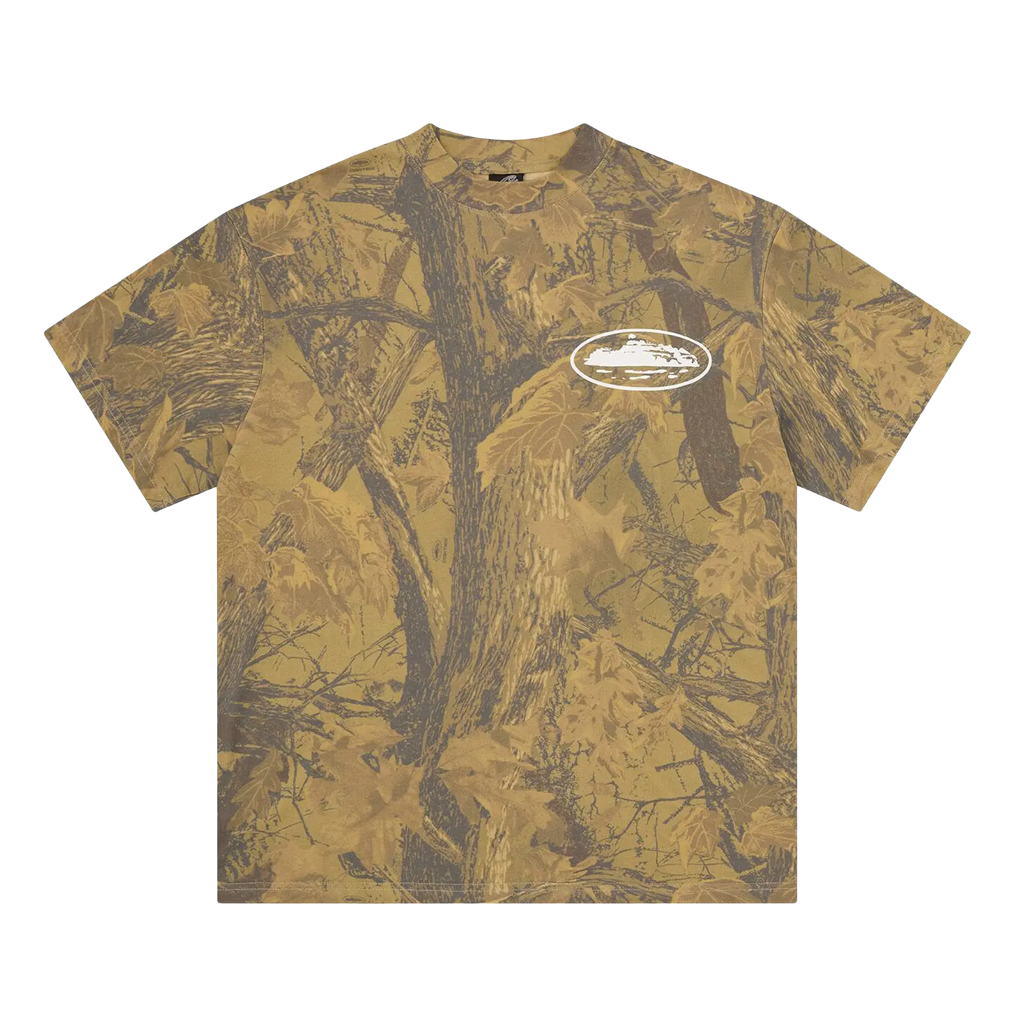 Corteiz Island Puff Print Tee forest camo s puff print logom na hrudi, pohľad spredu