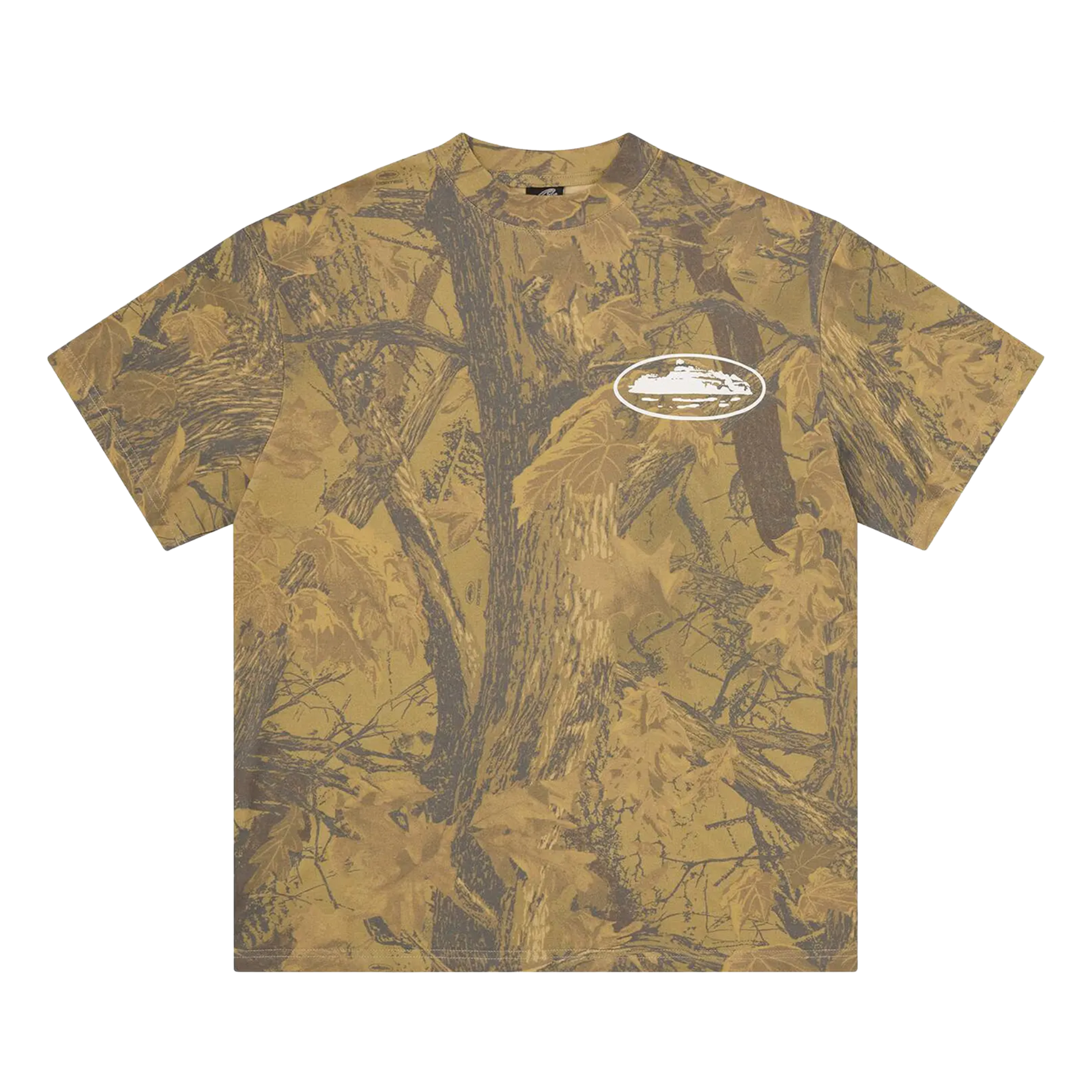 Corteiz Island Puff Print Tee forest camo s puff print logom na hrudi, pohľad spredu