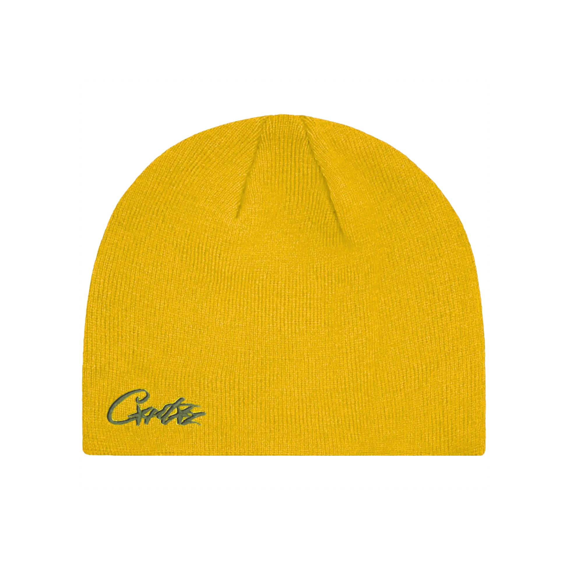 Corteiz Micro Allstarz Beanie vibrant yellow s micro vyšívaným logom, fitted dizajn