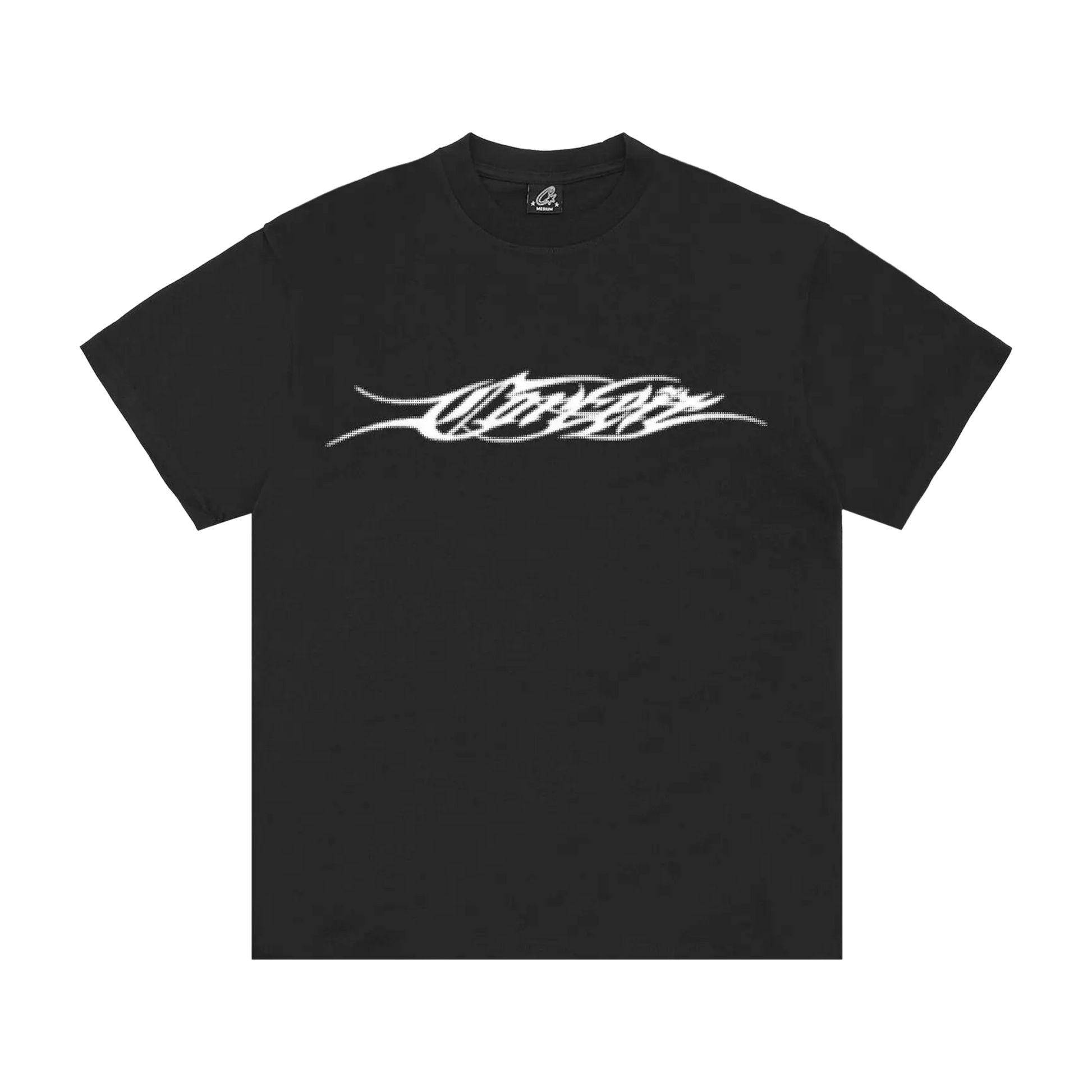 Corteiz Tribal Tee čierne s white tribal script CRTZ logom, pohľad spredu