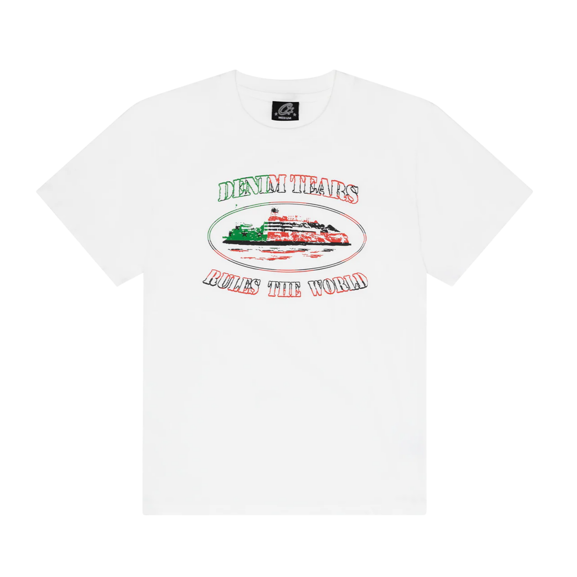 Corteiz Cortears OG Alcatraz Tee White – pohľad z predu, Corteiz × Denim Tears spolupráca