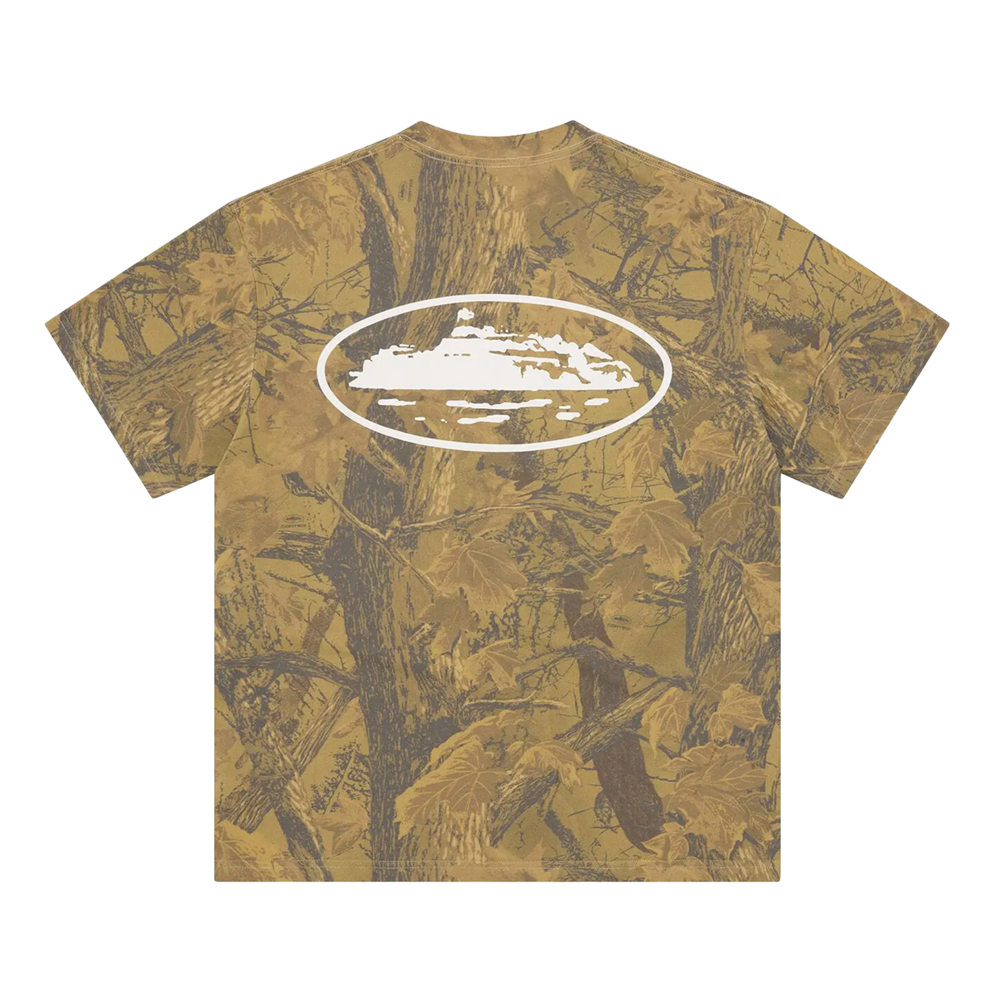 Corteiz Island Puff Print Tee forest camo, detail all-over camo pattern