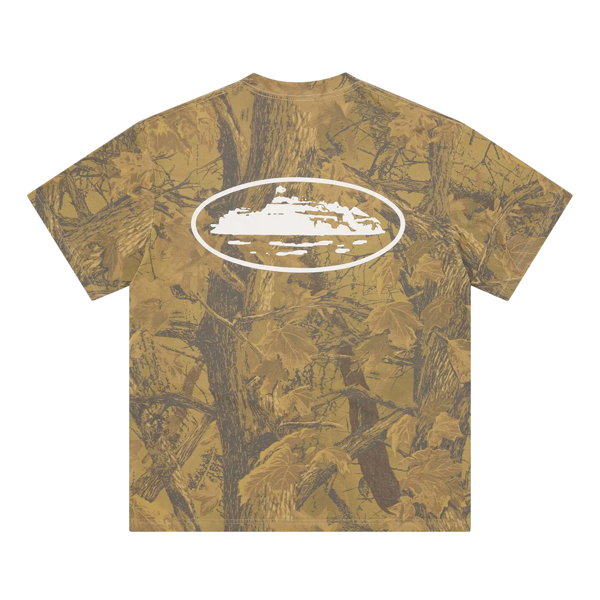 Corteiz Island Puff Print Tee forest camo, detail all-over camo pattern