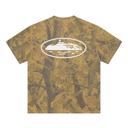 Corteiz Island Puff Print Tee forest camo, detail all-over camo pattern