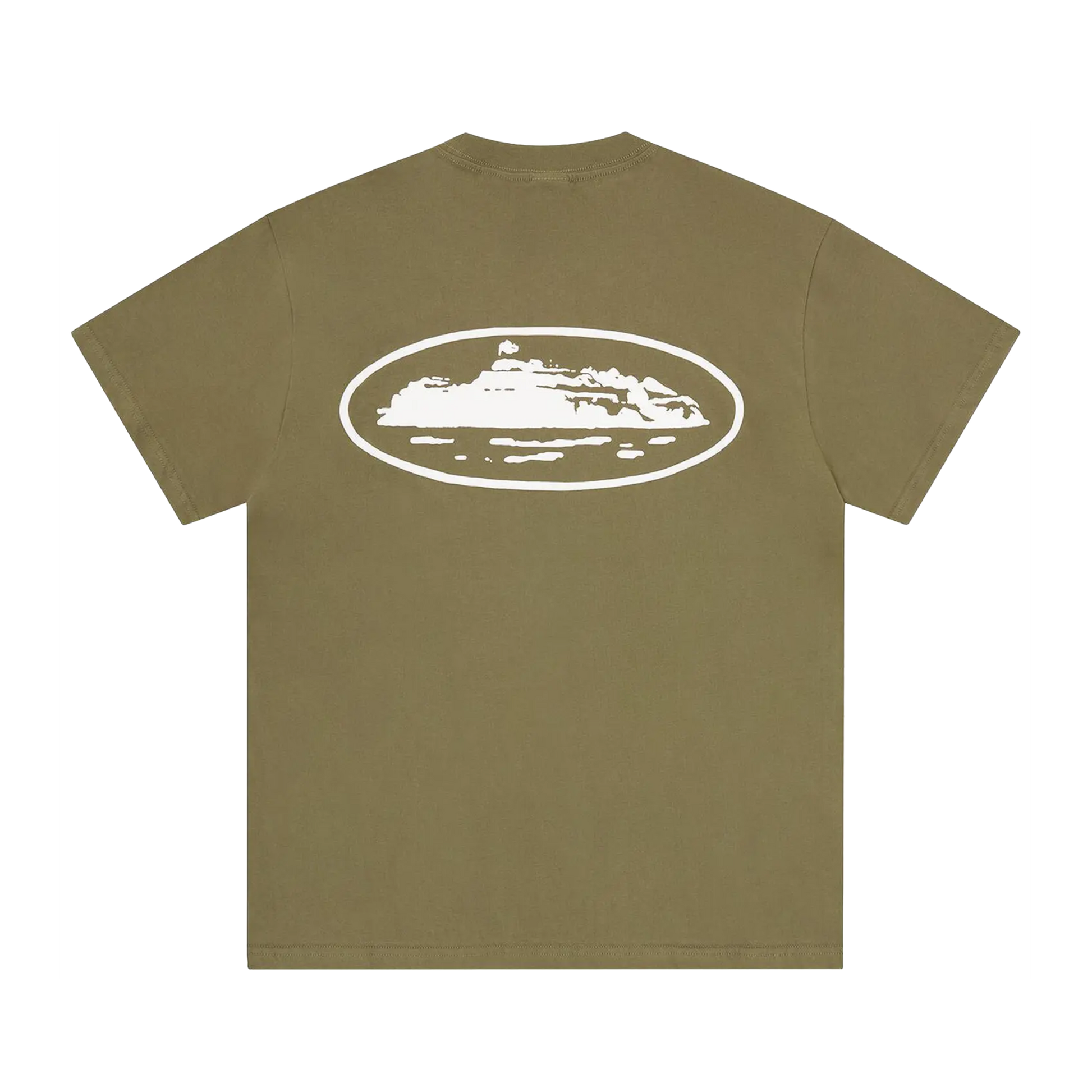 Corteiz Island Puff Print Tee olivové, zadný pohľad na solid farbu