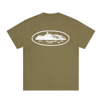 Corteiz Island Puff Print Tee olivové, zadný pohľad na solid farbu