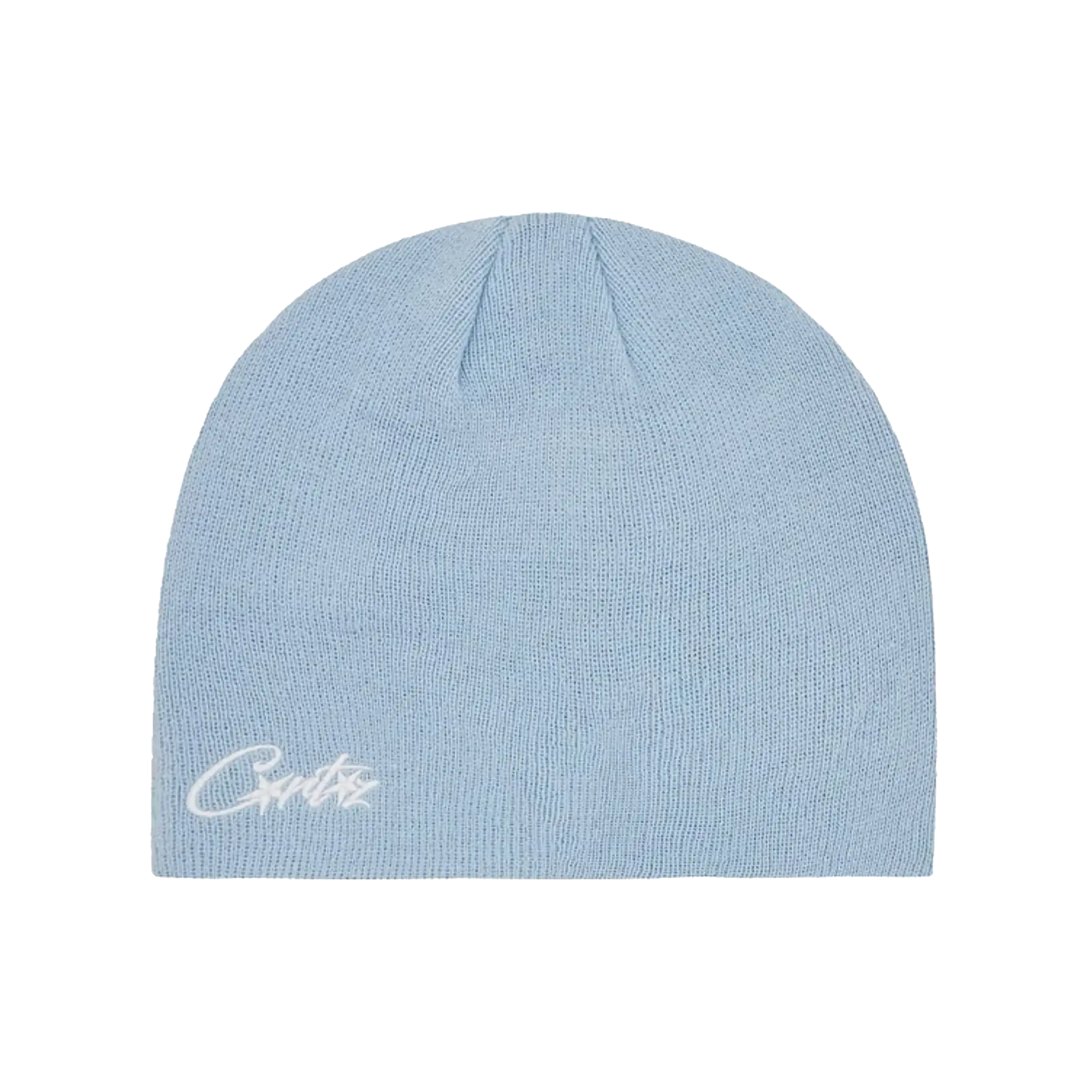 Corteiz Micro Allstarz Beanie baby blue s micro vyšívaným logom, fitted dizajn