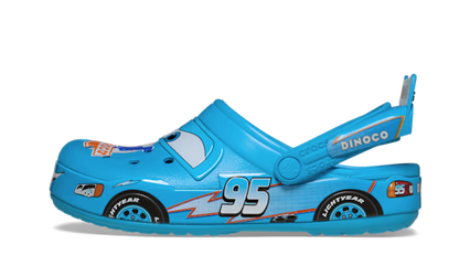 Crocs Crocband Lightning McQueen Dinoco modré s číslom 95, pohľad z boku