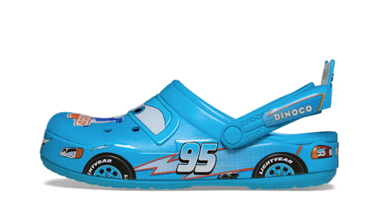 Crocs Crocband Lightning McQueen Dinoco modré s číslom 95, pohľad z boku
