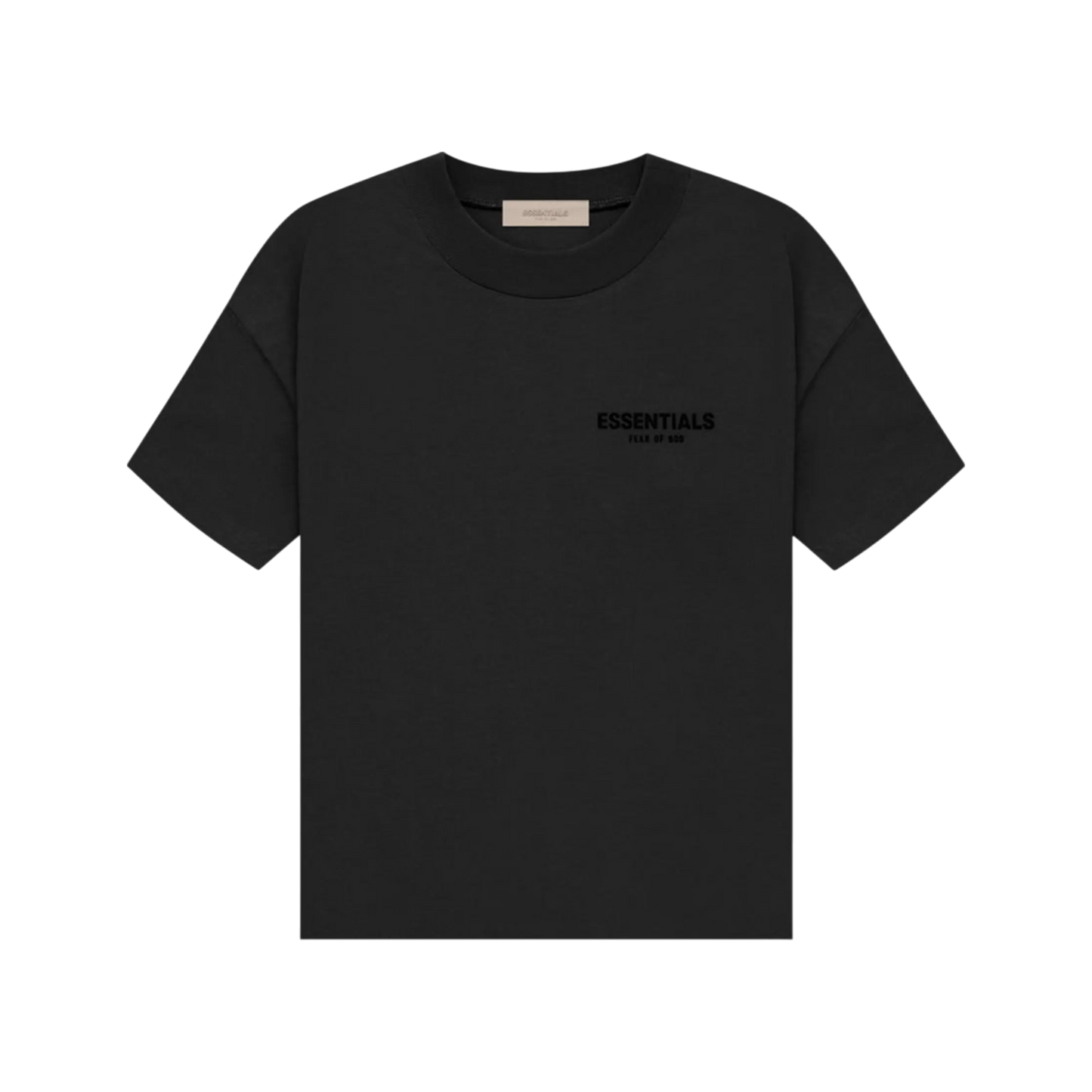 Fear of God Essentials Tee Stretch Limo čierne s rubberized logom, pohľad spredu