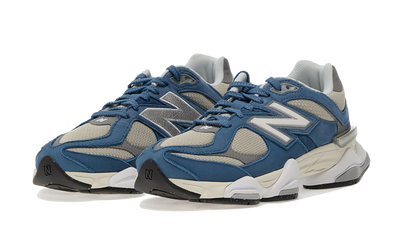 New Balance 9060 Shoreline Blue, pohľad z vrchu na semiš a sieťovinový upper